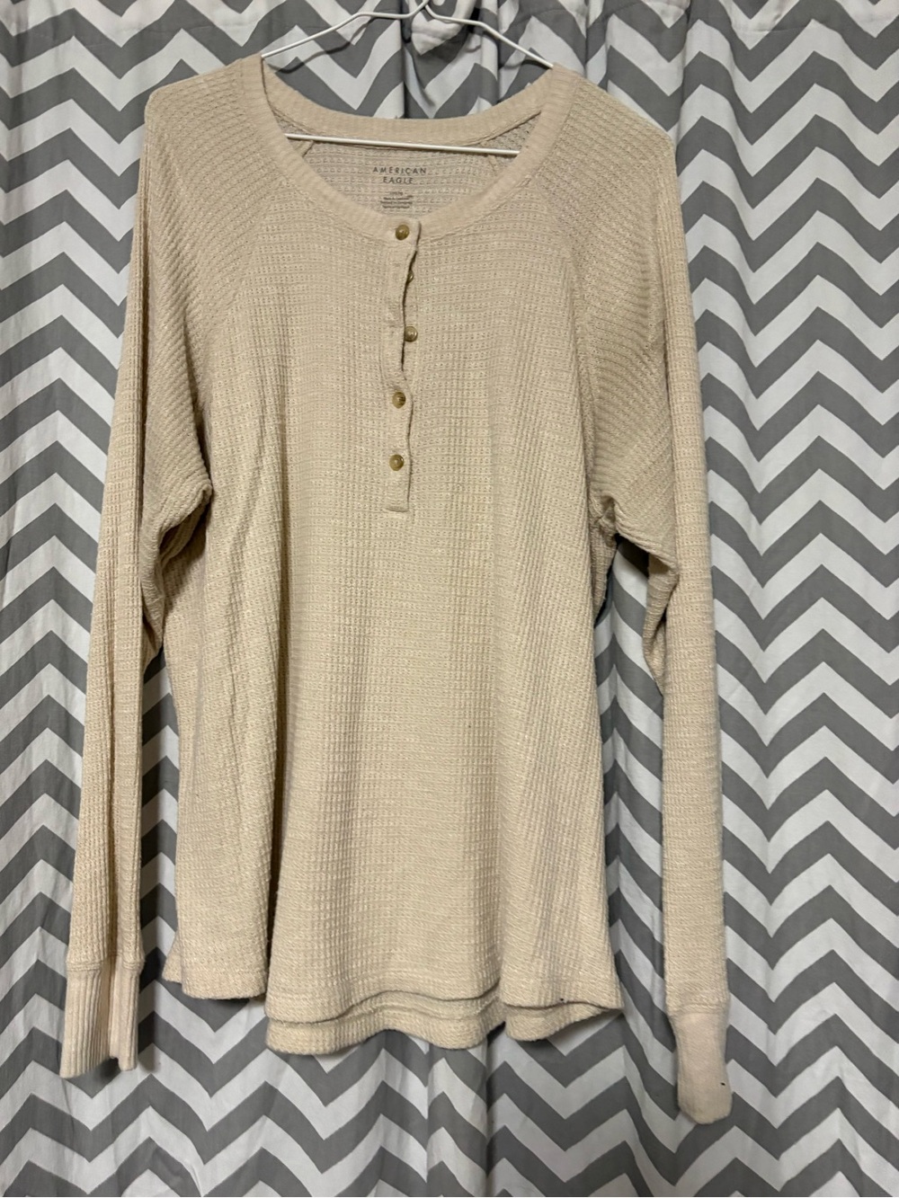American Eagle Cream Waffle Knit Henley Top